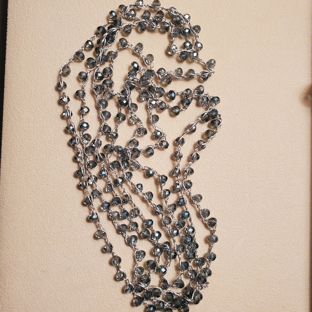 Long Grey Blue Sparkly Crystal Bead Necklace - Picture 5 of 12